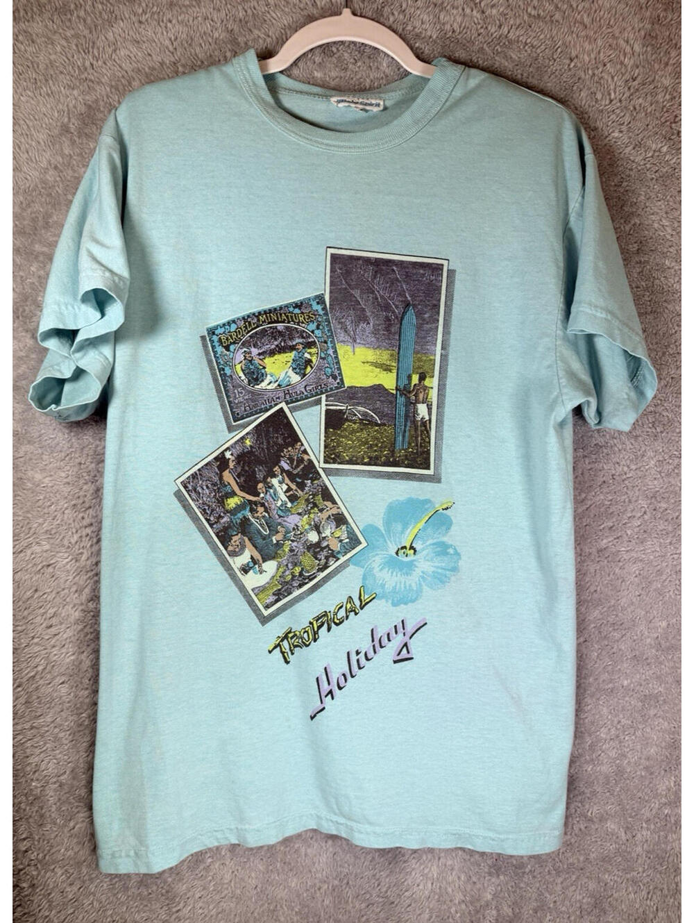 VTG 80's Bold Spirit Hawaii Tropical Holiday Postcard T Shirt Mint Blue  Size M